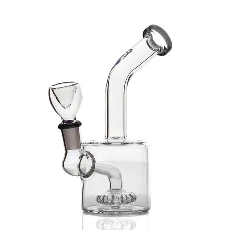 Angled HEMPER puck glass bong with smoke trim, removable bowl, and low-profile body