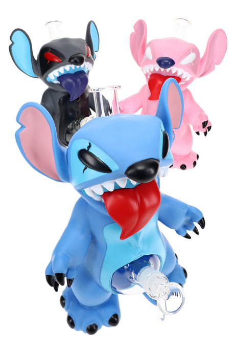 12″ glass and plastic bong with creepy creature shell, clear neck, and bold sculpted novelty body