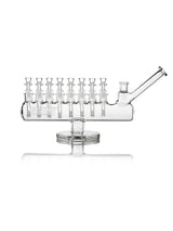 Clear GRAV Menorah Bong with eight cup bowls and mini downstems, a horizontal chamber, and angled mouthpiece.