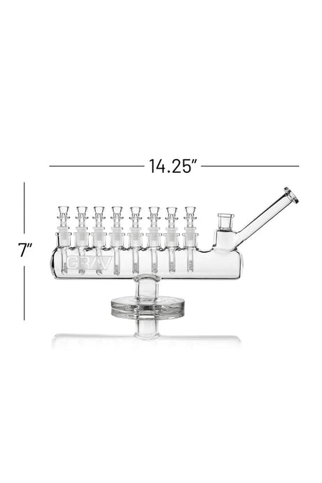 GRAV Menorah Bong dimension graphic showing its 14.25-inch length and 7-inch height.