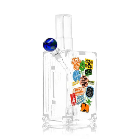 Angled front view of the HEMPER Suitcase XL Bong showing ribbed glass and a handle-shaped mouthpiece