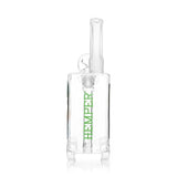 Narrow side view of the HEMPER Suitcase Medium Bong with green branding and a handle-shaped mouthpiece