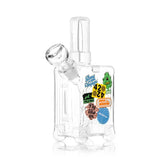 Angled front view of the HEMPER Suitcase Medium Bong showing its clear bowl, glass handle, and wheel details