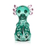Rear view of the HEMPER Axolotl XL Bong with a spotted tail and matching bowl positioned on its back