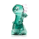 Angled front view of the HEMPER Axolotl XL Bong highlighting its pink gills, sculpted limbs, and logo