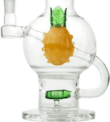 Close-up of the HEMPER Pineapple XL Bong showing its yellow pineapple splash guard and green lower percolator