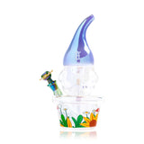 Side view of the Trippy Gnome XL bong showing its clear gnome body, angled bowl and sunflower artwork