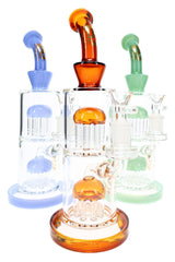Assorted 6B Glass straight bong colors with double 8-arm tree percs, clear bowls, and round bases