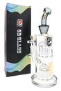 Smoke 6B Glass double tree perc straight bong beside retail box with clear bowl and curved neck