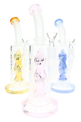 Assorted 6B Glass Halloween bongs with frosted ghost graphics, colored bases, and clear bowls