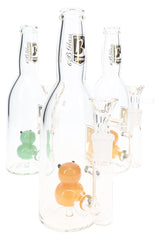 Assorted 6B Glass duck perc bongs with clear bottle bodies, orange and green duck percs, and bowls