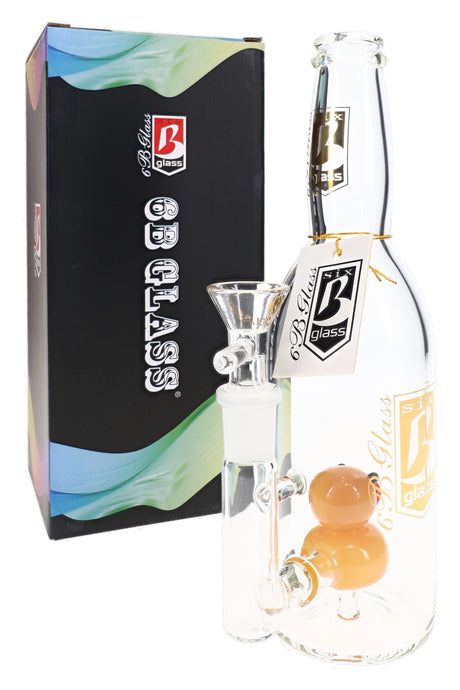 Orange 6B Glass duck perc bottle bong with clear body, 14.5 mm bowl, hang tag, and retail box