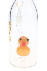 Close-up of orange 6B Glass duck perc bong showing rounded duck percolator inside clear bottle body