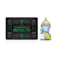Hemper Medieval Knight 6″ glass bong with iridescent armored body beside black illustrated retail box