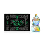 Hemper Medieval Knight 6″ glass bong with iridescent armored body beside black illustrated retail box