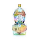 Rear view of Hemper Medieval Knight glass bong showing clear 14 mm flower bowl and flared showerhead perc