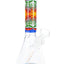 10 inch glass beaker bong with blue reverse decal, clear bowl, ice pinch, and wide clear base