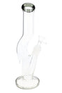 Black accent zig zag glass bong with clear straight tube body, round base, downstem, and bowl