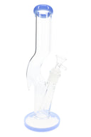 Blue accent zig zag glass bong with clear bent neck, removable downstem, and glass bowl