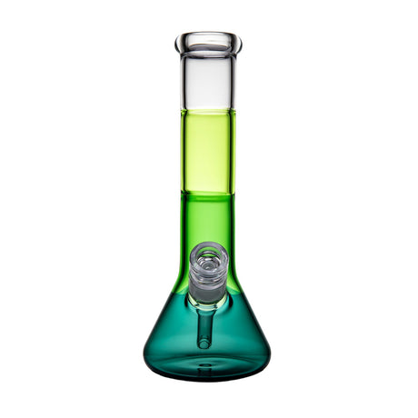 Front view of BigFun! Tricolor glass bong in Canopy with green neck, teal base and clear 14.5 mm male bowl