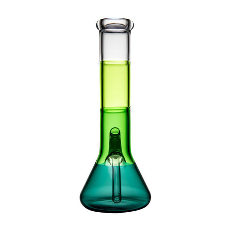 Rear view of BigFun! Tricolor glass bong in Canopy showing green neck, teal beaker base and internal downstem