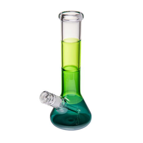 Angled Canopy BigFun! glass bong with green tricolor neck, teal beaker base and clear ground glass joint