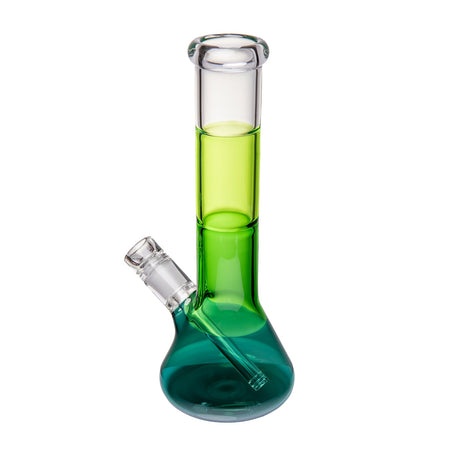 Side view of BigFun! Tricolor glass bong in Canopy with green neck, teal base and removable clear glass bowl