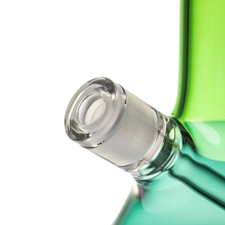 Close-up of BigFun! glass bong 18.8 mm female ground joint on the green and teal Canopy colorway