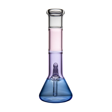 Rear view of BigFun! Tricolor glass bong in Sorbet showing the purple neck, blue beaker base and downstem