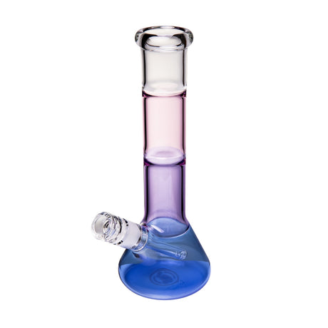 Side view of BigFun! Tricolor glass bong in Sorbet with pastel neck, blue base and angled internal downstem