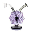 MJ Arsenal Nightcrawler dab rig front view with purple spiderweb body, black spider accent, dark base, and quartz banger