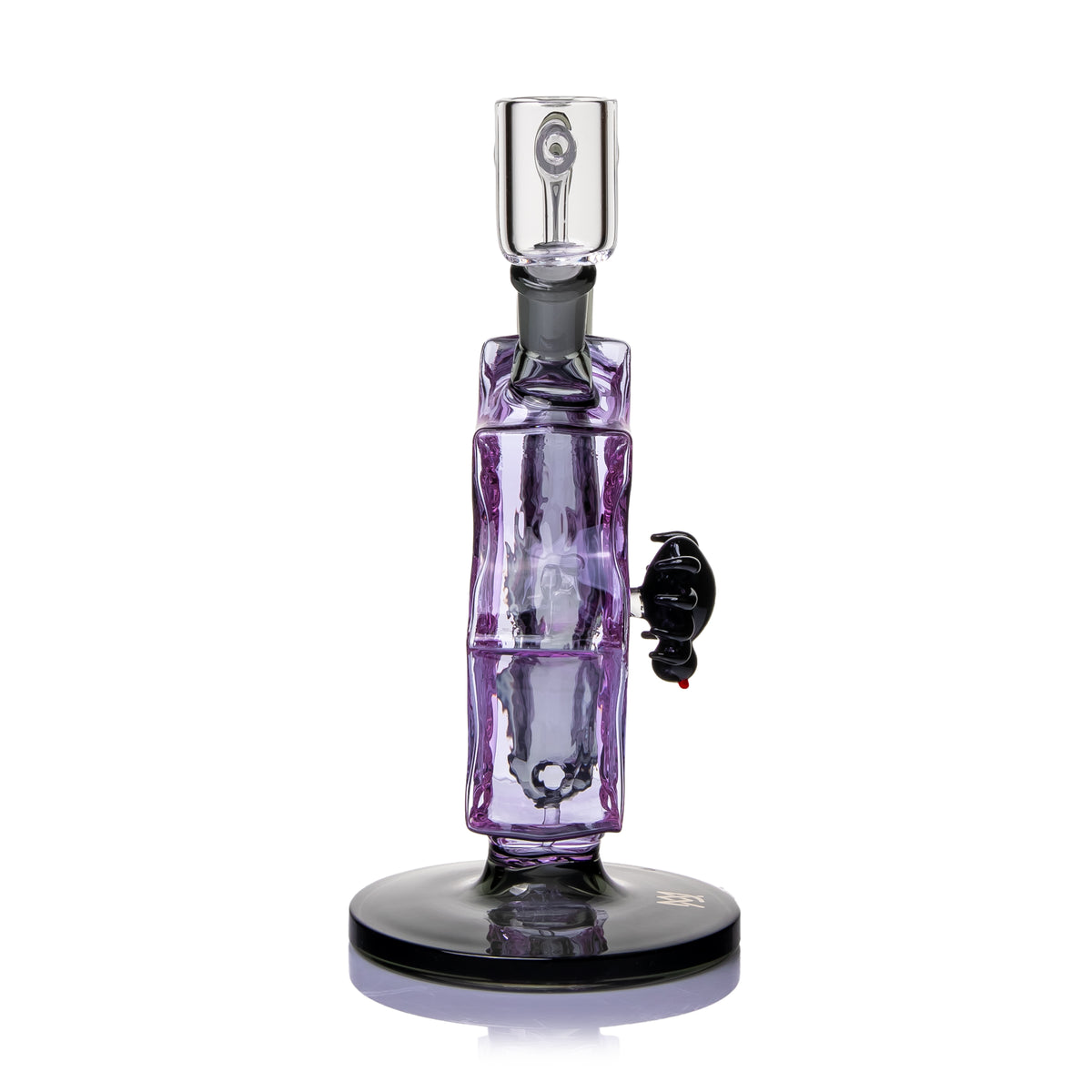 MJ Arsenal Nightcrawler dab rig side profile showing purple web chamber, black spider detail, dark base, and 10 mm joint