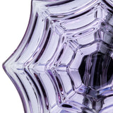 Close-up of sculpted purple spiderweb pattern on MJ Arsenal Nightcrawler dab rig showing thick dimensional glass ridges