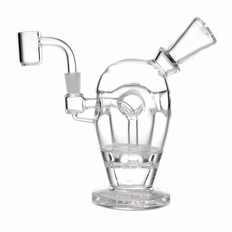 MJ Arsenal Voyager mini dab rig product view with clear Fab Egg body, round base and 10 mm quartz banger