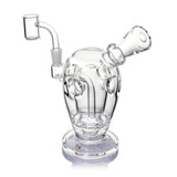 Clear MJ Arsenal Voyager dab rig three-quarter view with wide base, Fab Egg openings and 10 mm banger