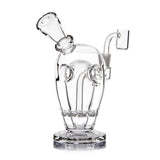 MJ Arsenal Voyager mini dab rig side view with clear borosilicate body, angled mouthpiece and quartz banger