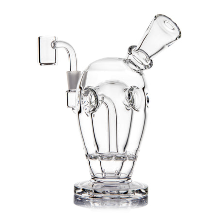Clear Voyager mini dab rig rear angle showing Fab Egg openings, sturdy round base and 10 mm quartz banger