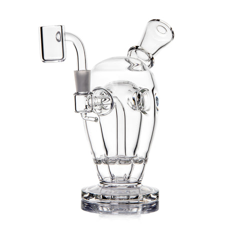 MJ Arsenal Voyager dab rig side angle with clear Fab Egg chamber, disc perc and included quartz banger