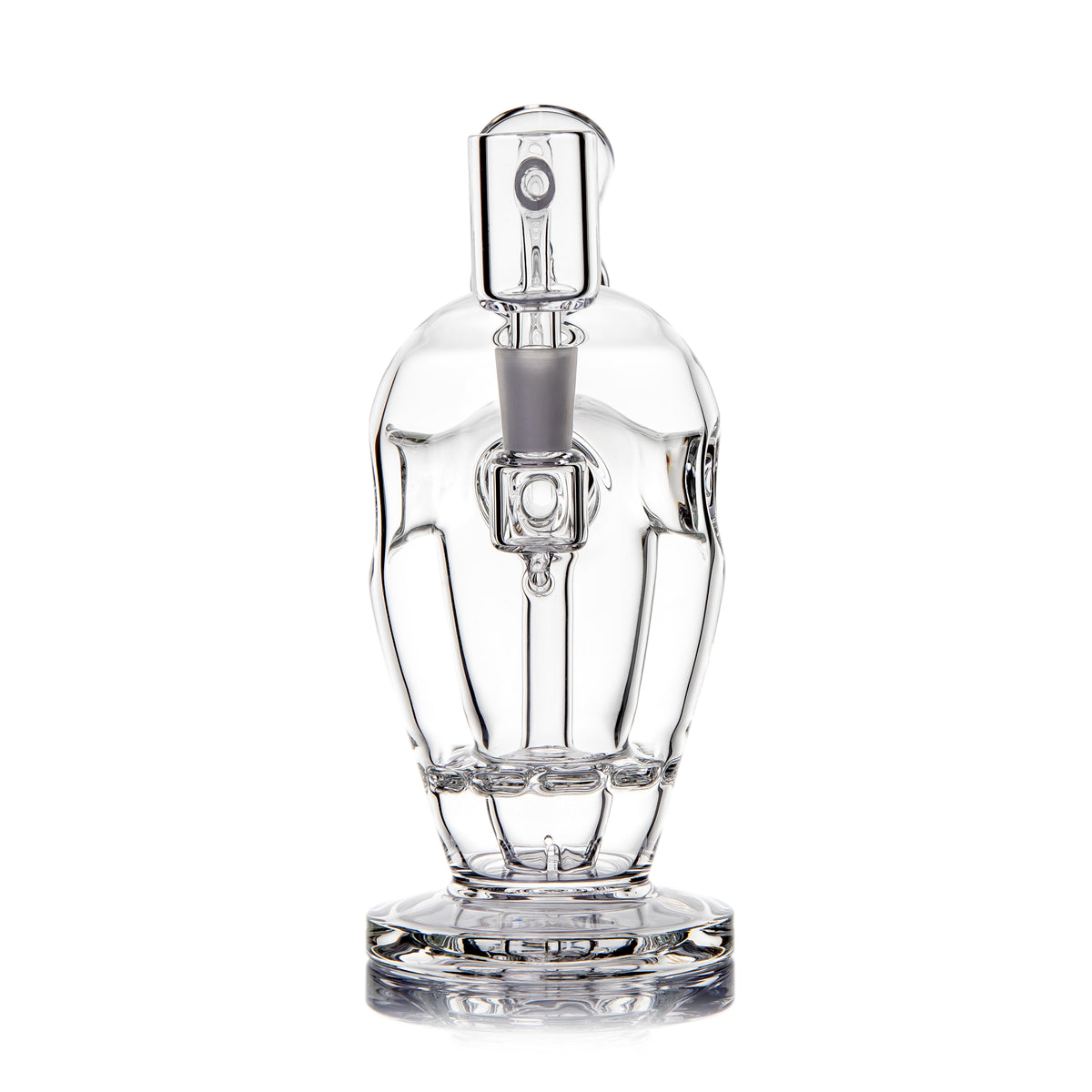 Rear view of MJ Arsenal Voyager mini dab rig showing clear chamber, wide base and 10 mm quartz banger