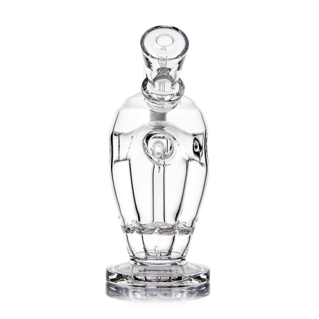 Top-down view of MJ Arsenal Voyager dab rig highlighting angled mouthpiece, Fab Egg chamber and clear glass