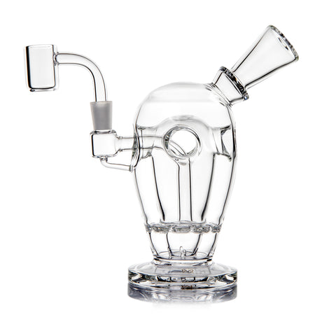 Clear MJ Arsenal Voyager dab rig profile showing Fab Egg chamber, angled mouthpiece and quartz banger