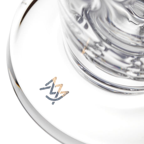 MJ Arsenal Voyager mini dab rig close-up showing branded clear glass base and thick circular foot