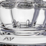 Close-up of MJ Arsenal Voyager dab rig angled mouthpiece with thick clear rim and reinforced neck joint