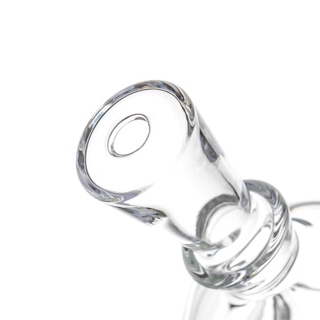 Voyager dab rig 10 mm female joint close-up showing frosted connection, clear glass housing and support arm