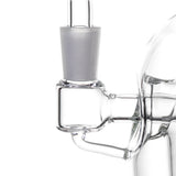 MJ Arsenal Voyager mini dab rig elevated angle showing clear Fab Egg chamber, wide base and quartz banger