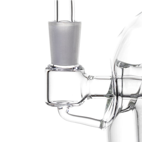 MJ Arsenal Voyager mini dab rig elevated angle showing clear Fab Egg chamber, wide base and quartz banger