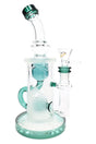 6B Glass 9½″ recycler bong with barrel perc, frosted honeycomb artwork, bowl, and colored glass accents