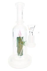 6B Glass frosted bong with candle-shaped perc, flame detail, glass bowl, straight neck, and wide round base