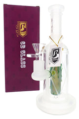 6B Glass 9″ frosted bong with retail box, glass dry herb bowl, wide base, and candle-shaped percolator