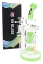 6B Glass 9½″ neon Faberge bong in green with showerhead perc, glass bowl, curved neck, and retail box